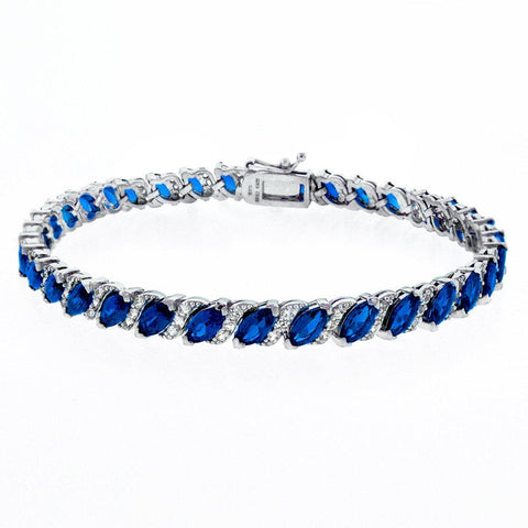 20.00 CT Genuine Sapphire Vine Bracelet Embellished with Swarovski Crystals in 18K White Gold Plated