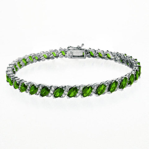 20.00 CT Genuine Emerald Vine Bracelet Embellished with Swarovski Crystals in 18K White Gold Plated