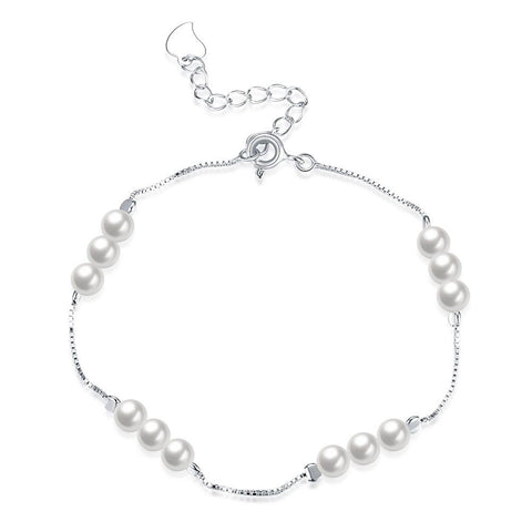 Sterling Silver Simulated Twelve Pearls Modern Bracelet