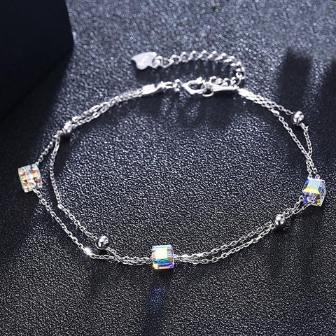 5.00 CT Aurora Borealis Stones Sterling Silver Charm Bracelet