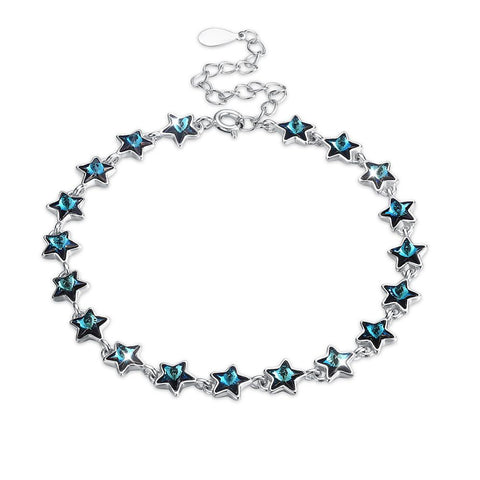 A SKY FULL OF STARS - 5.00 CT Bermuda Blue Swarovski Crystals Sterling Silver Bracelet