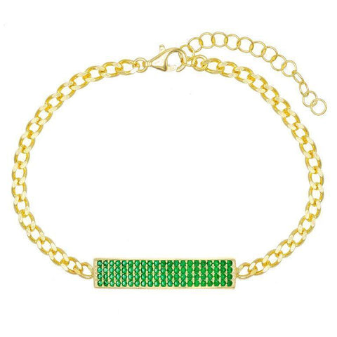 Pave Emerald Chain Bracelet 7.8" +2" Embellished with Swarovski Crystals in 18K Gold Plated