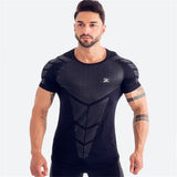 Compression Quick dry T-shirt Men Running Sport Skinny Short Tee Shirt Male Gym Fitness Bodybuilding Workout Black Tops Clothing