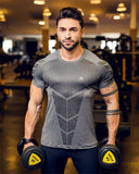 Compression Quick dry T-shirt Men Running Sport Skinny Short Tee Shirt Male Gym Fitness Bodybuilding Workout Black Tops Clothing