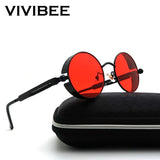 VIVIBEE Vintage Steampunk Red Sunglasses Men Round Punk Alloy Metal Retro Sun Glasses Women 2020 Goggles Men Gothic Style Shades